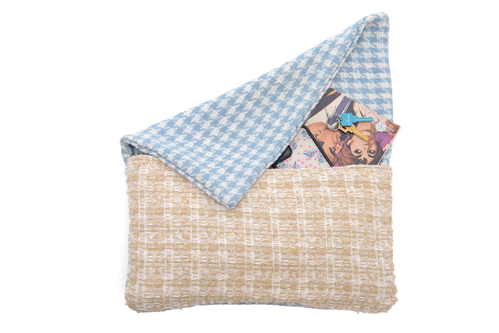 The Clutch in Gold Tweed & Blue Houndstooth